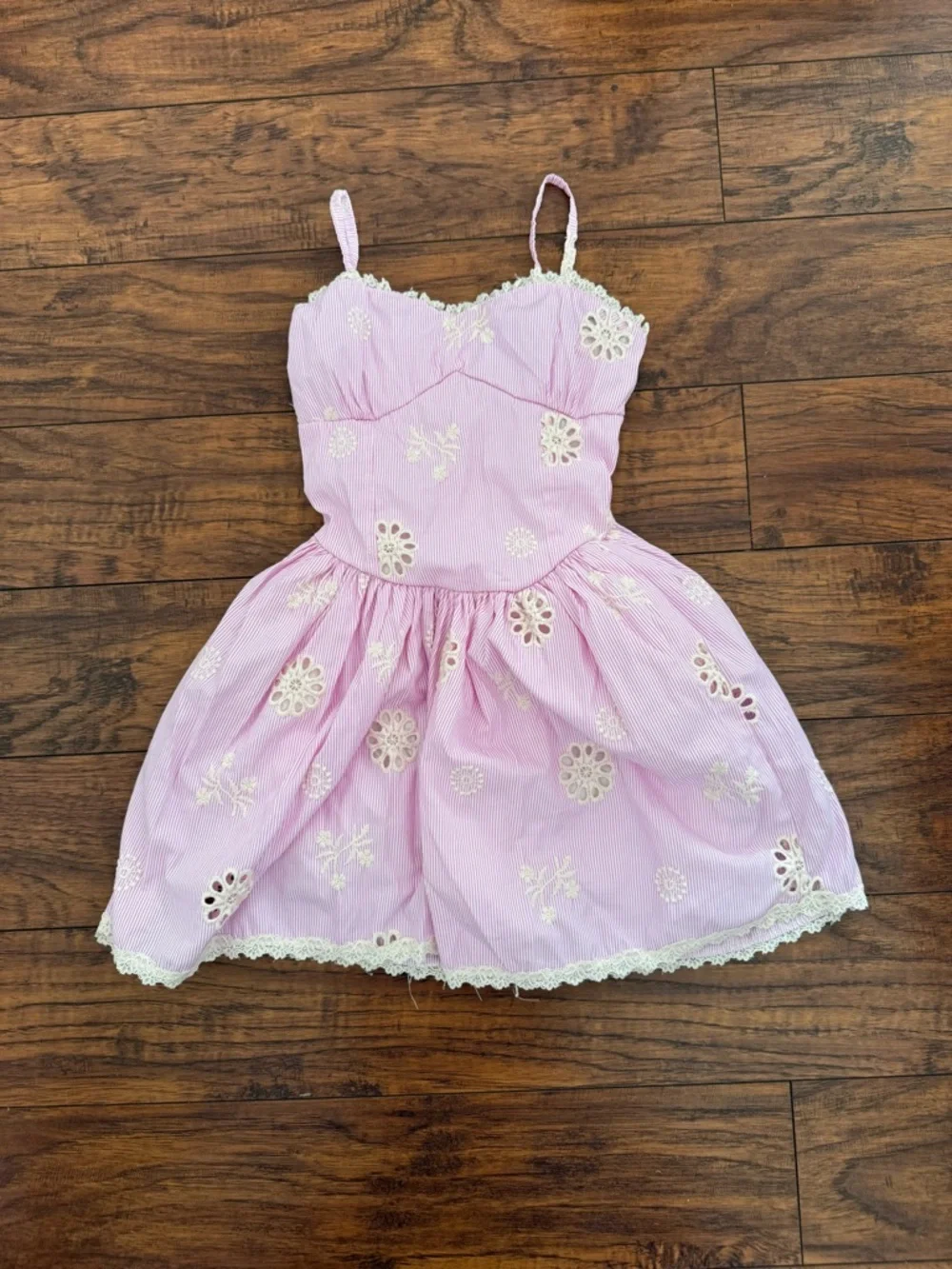 FBZ Flowers by Zoe Girls Pink Lace Trim Spring Summer Embroidered Dress | S(7-8)